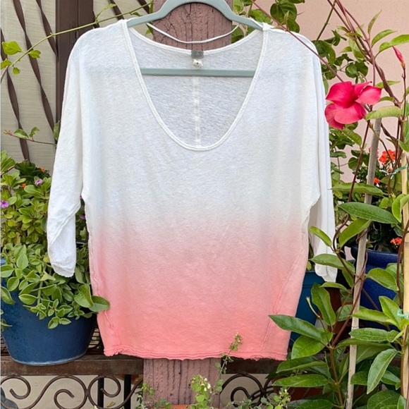 Free People Pinky Peach Blush Ombré 3/4 Sleeve Top / Sweater - Picture 13 of 15